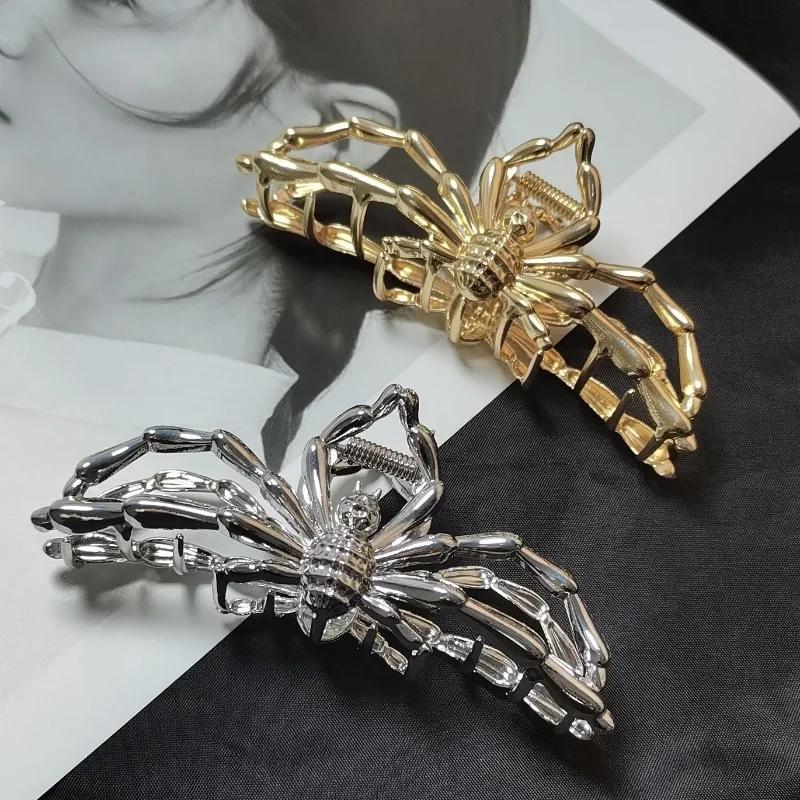 Women Vintage Fashion Metal Style Unique Design Spider Hair Clip Feel Grab Clip Large Shark Clip Accessories Creative Gifts