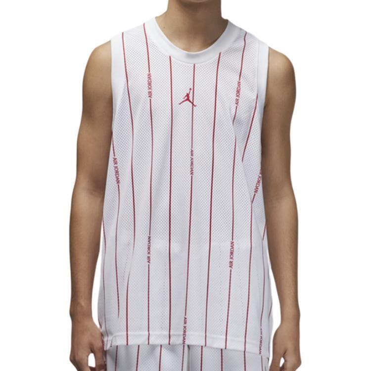 Air Jordan Stripe Logo Loose Breathable Mesh Sports Vest White Men's DM1381-100