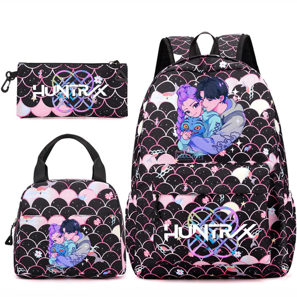 3Pcs/set Cartoon Kpop Printed Backpack Handbag Pencil Case for Teenger Student Girl Boy Schoolbag Bookbag Large Capacity Travel Bag Kid Gift