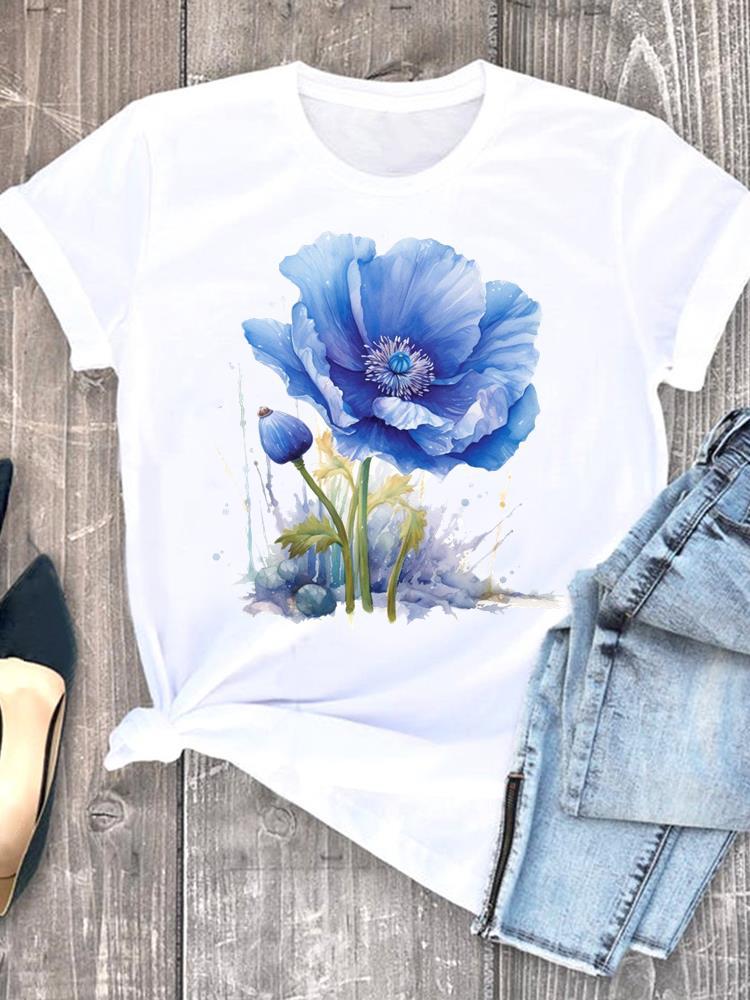 Love Flower Printing Speed European and American Clothing Shirt Short Sleeve T-shirt Tops Graphic Tshirts Oversized T Shirt