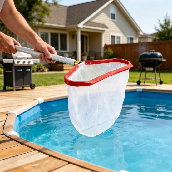 Síťka na skimmer do bazénu, Ultrajemná síťka na listí, Skimmer na povrchové nečistoty z bazénu, Nástroj na čištění bazénu pro listí, písek, pyl (Hůl není součástí dodávky)