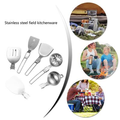 Camping-Utensilien aus Edelstahl mit klappbaren Löffeln, Spateln für Reisende, Mehrzweck, faltbar, Kochgeschirr-Werkzeug