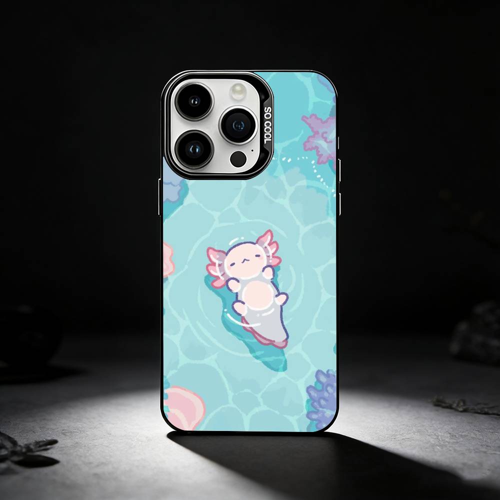 Cartoon Cute Axolotl Phone Case For iPhone 17,16,15,14,13,12,11 Plus,Pro Max,XS,Colored silver phone case