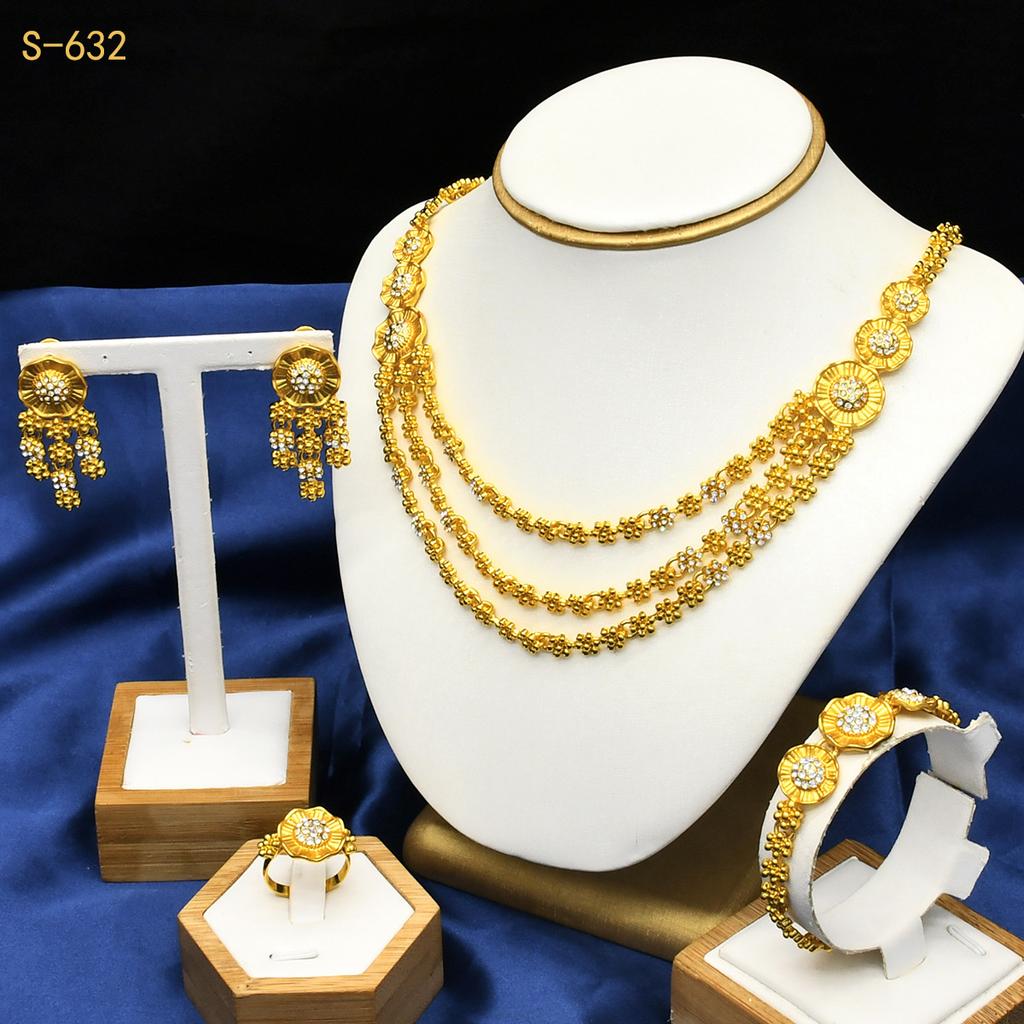 Dubai Saudi Ladies Gold Plated Jewelry Set Necklace Earrings Ring Bracelet Four-piece Middle East Bridal Jewelry 2026