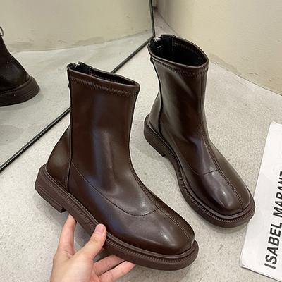 Mode Rits Dames Laarzen Koreaanse Versie Dikke Zool Witte Laarzen Dames Enkellaarsjes Mode Lage Hakken Schoenen Vrouwelijke Korte Laarzen