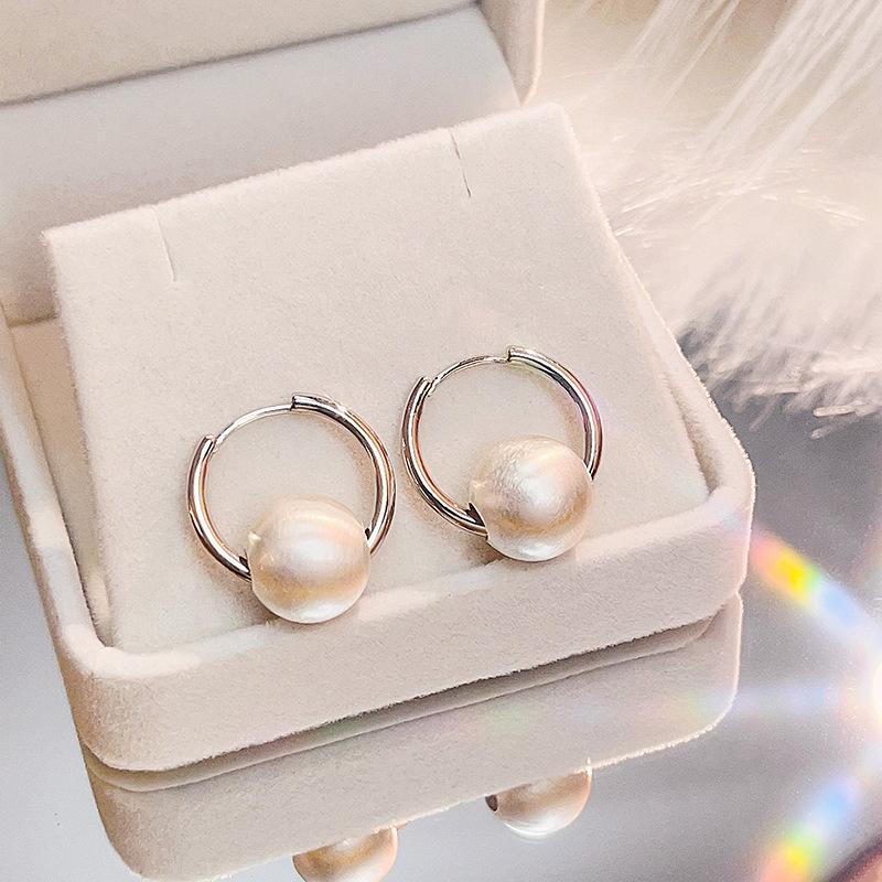 Vintage Circle Pearl Matte Brushed Earrings Light Luxury Fashion Design High-End Temperament Earrings