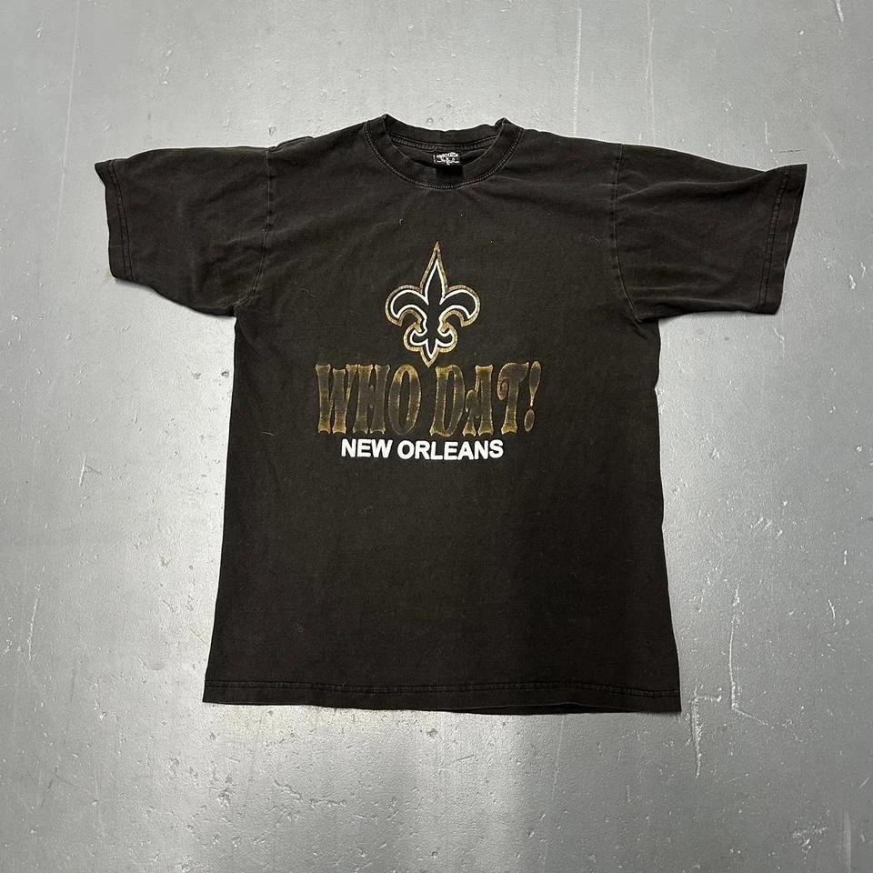 

Винтажный выцветший черный New Orleans Saints 90-х годов who dat Футболка с большим принтом S