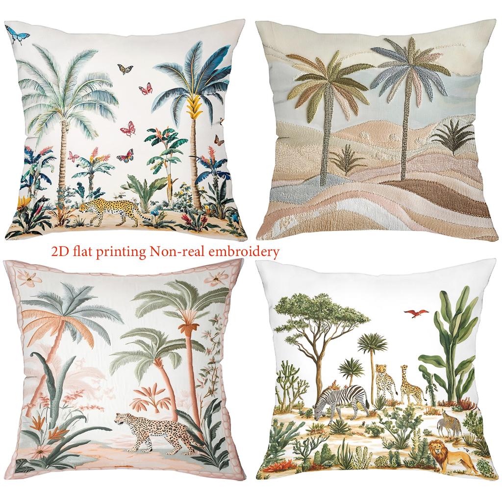 2D Flat Printing Palm Tree And Animal Pattern Cushion Covers Polyester Pillowcase, Sofa Decorative Cushion Cov Headboard Pillow