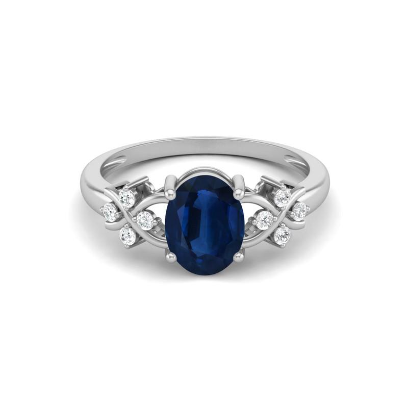 8X6MM Oval Blue Sapphire Gemstone 925 Sterling Silver Solitaire Vine-Inspired Women Wedding Ring