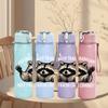 1PC Raccoon Face Cartoon 750ml Color Plastic Sports Water Bottle Leakproof Flip Straw Lid Suitable for Sports Office Home Use