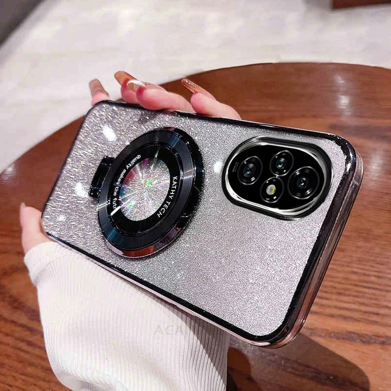 Luxury Glitter Plating Holder Case For Huawei Honor 200 70 50 90 Pro Honor Magic 7 6 Pro 5 Lite X8A X8B Silicone Stand Cover