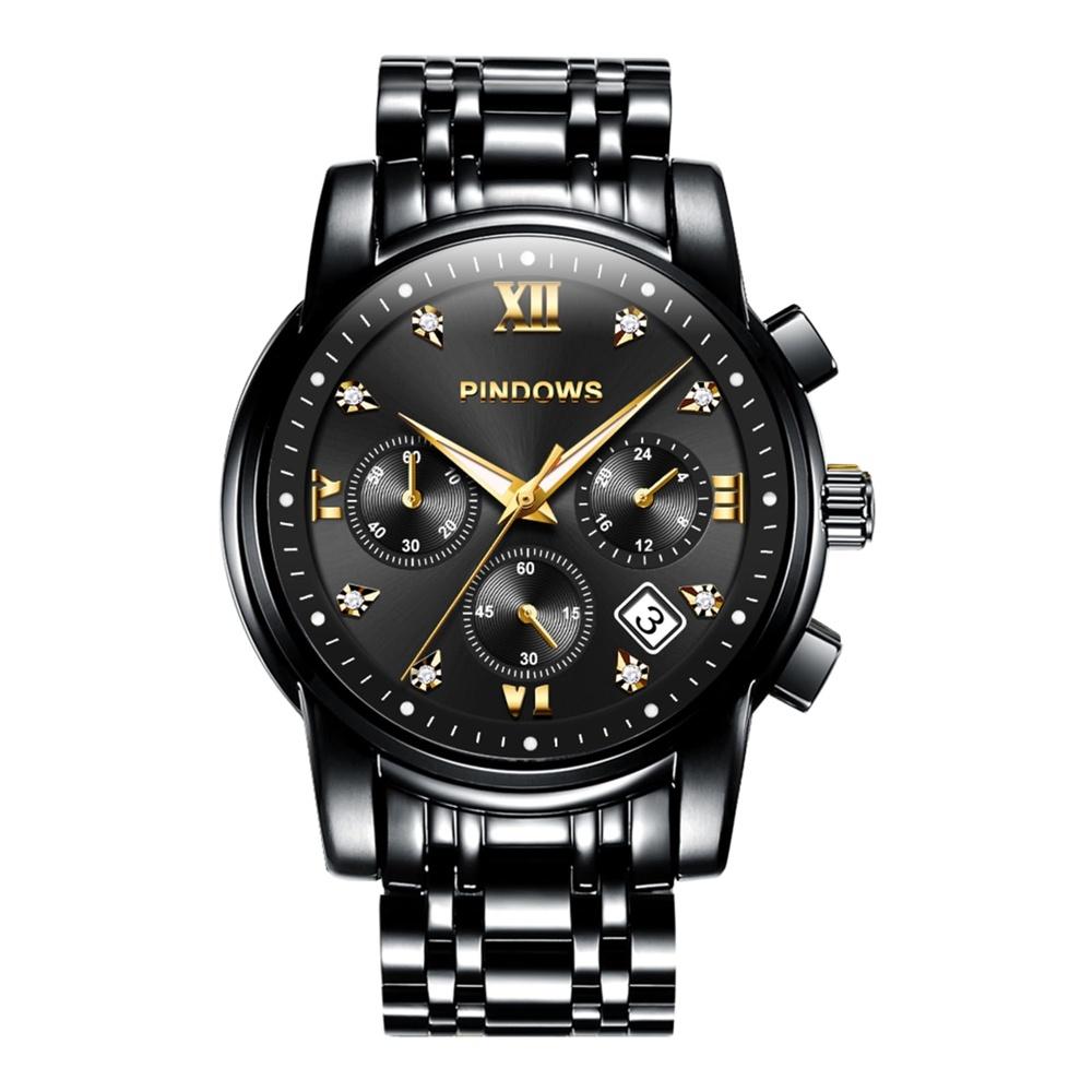 

Men s Watch Diamond Business Dress Analog Quartz Luxury Waterproof Luminous Date Two Tone Stainless Steel Band Classic Fashion PINDOWS