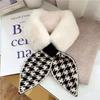 New Winter Korean Style Houndstooth Scarf Women's Fashionable Fur Warm Imitation Rabbit Fur Cross Small Scarf Thickened