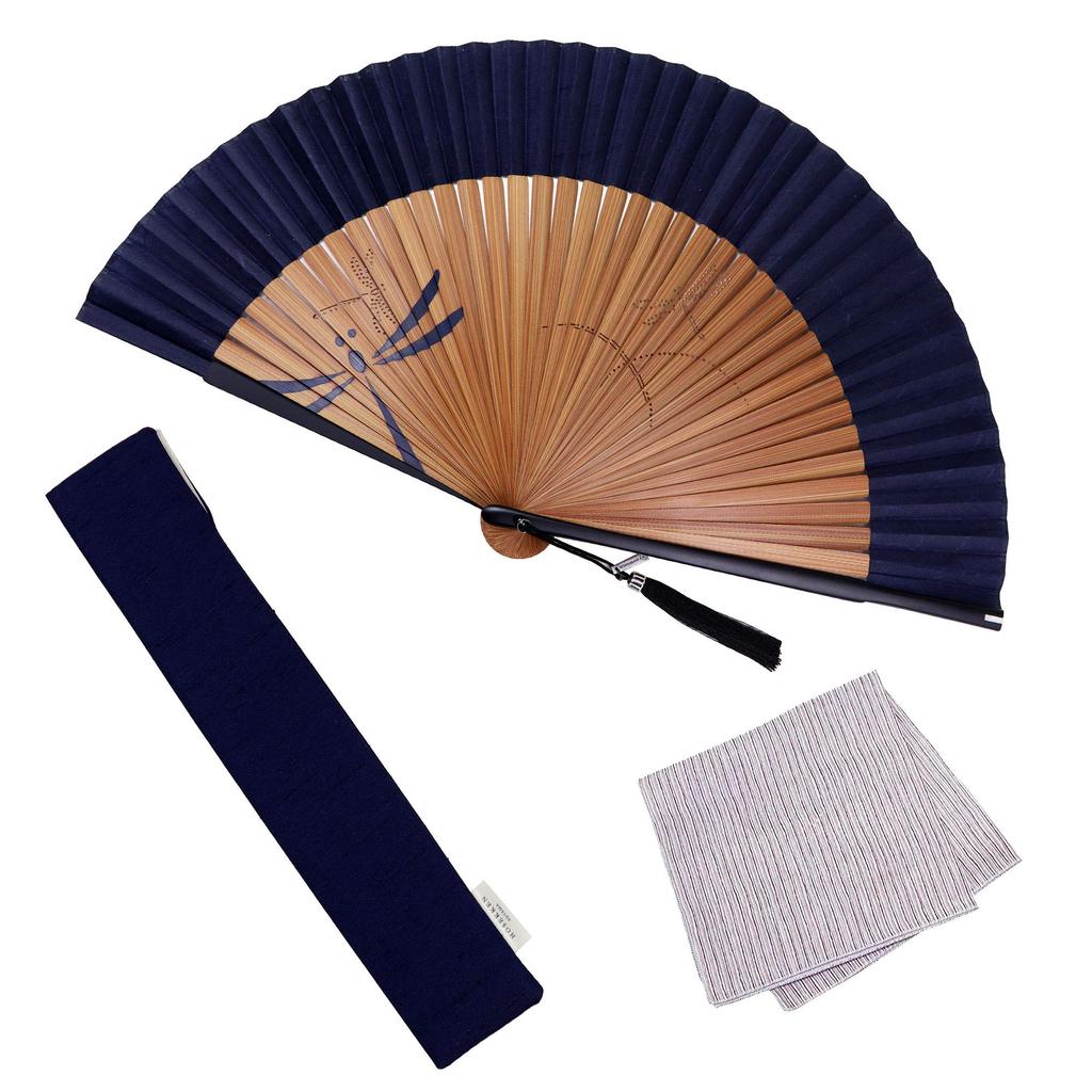 Fan Fan Set with Iki Dragonfly [Osaka Choseido] Fan, Men's, Fashionable, Business, Bag, Holder, Handkerchief, Pente,