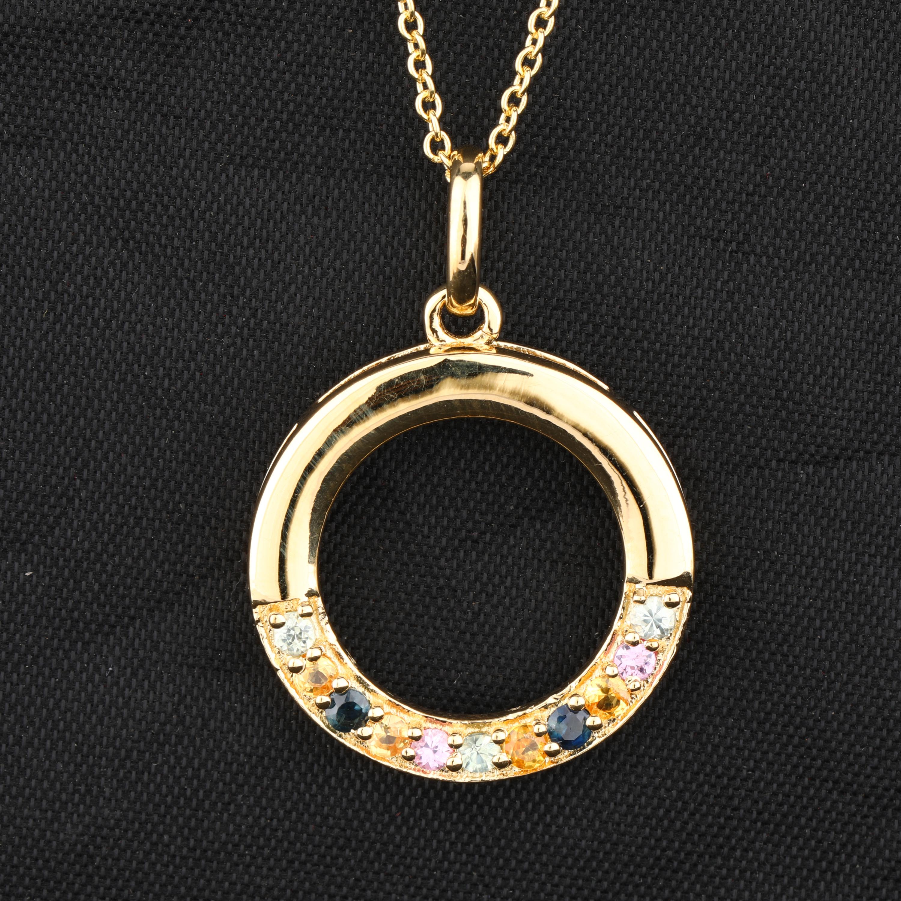 

Multi Color Sapphire Family Circle Pendant 925 Sterling Silver Gold Plated Engraved Fine Jewelry Gift for Her золотий