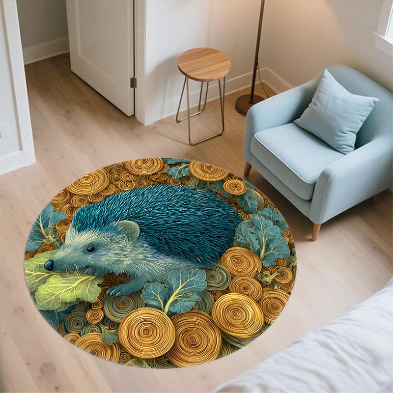 Hedgehog Pattern Round rug,Carpet Rug for Living Room Bedroom Playroom ,Non-slip Floor Mat,Holiday Gifts and Birthday Gifts.