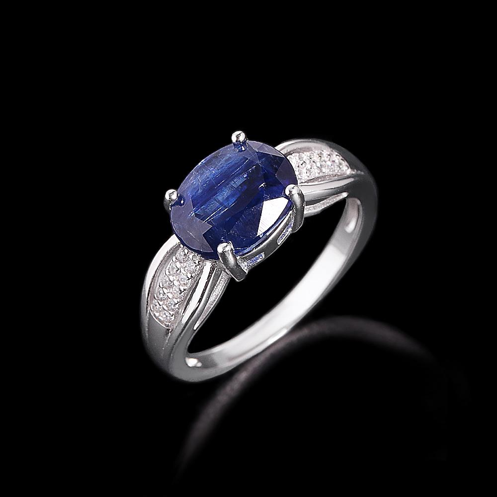 

Благородный пасьянс Натуральный овальный 8*10мм кольцо с кианитом 925 стерлинговое серебро Элегантные изысканные украшения для женского юбилея, подарки на день рождения US RING SIZE:7# синий
