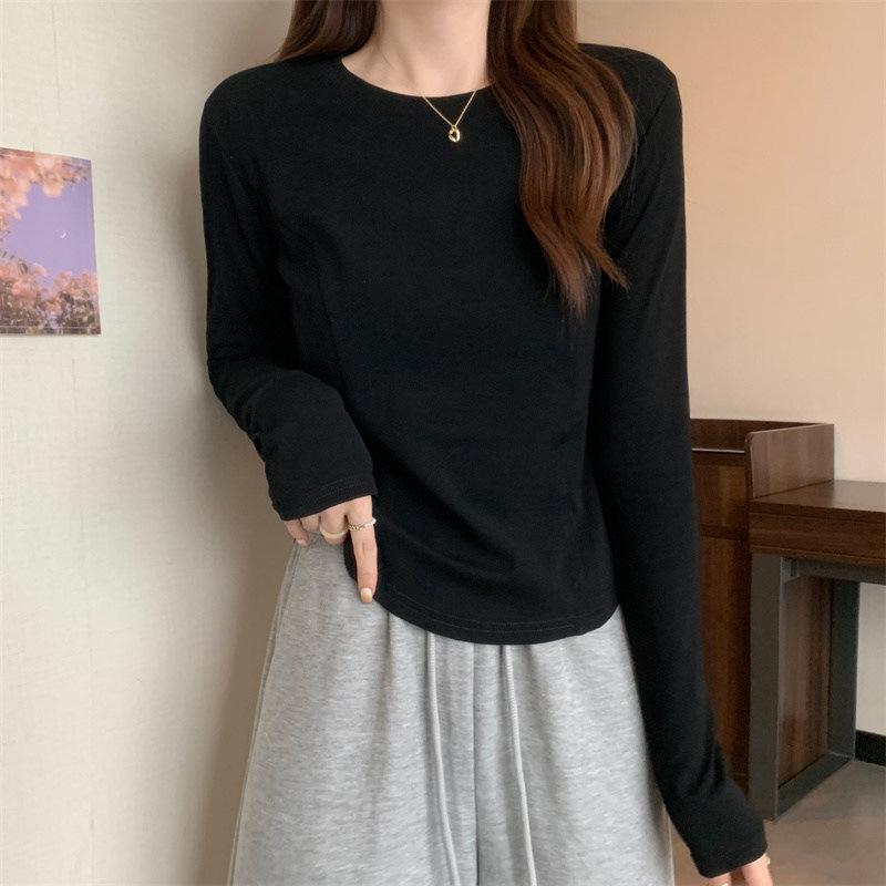 Women Slim Fit Cropped Long Sleeve Thickened Thermal Base Layer T Shirt