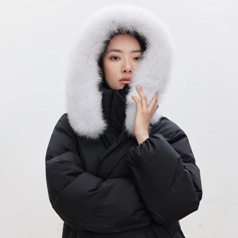 Only Women's 90% White Goose Down Jacket with Detachable Fox Fur Collar