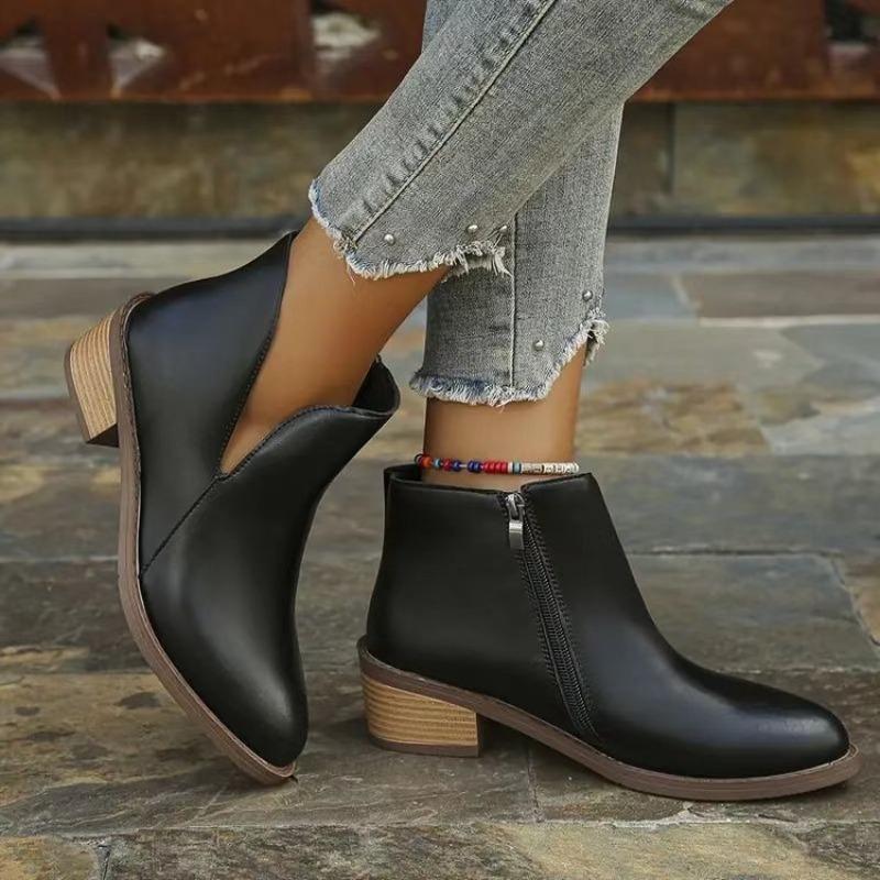 Plus Size Side Zipper Pointed Toe Chelsea Boots Fall New Square Heel Short Women's Boots Women's Women