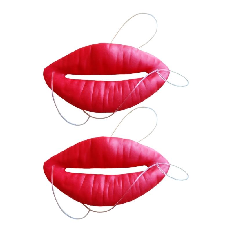 Oversized Lip Party Mask Costume Accessory with Elastic Cord for Photo Booth Use and Stage Gag Costume Wear, Set of 2