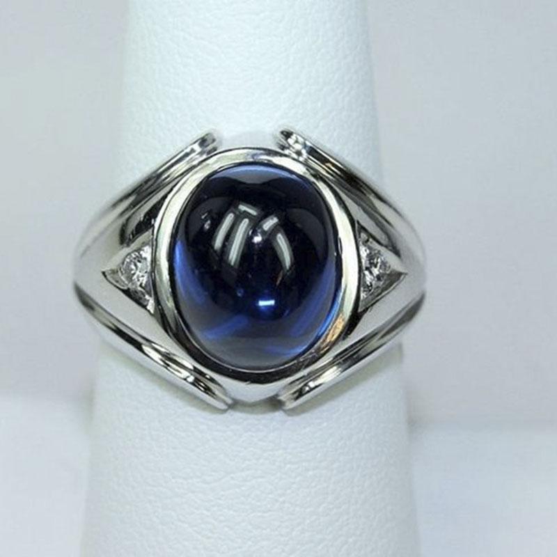 Wysokiej Jakości Błyszczący Stop Cynku Kolor Niebieski Geometryczny Owalny Kryształ Cyrkon Męski Pierścionek ze Stopu dla Mężczyzn Impreza Cyrkonowe Akcesoria Rozmiar 5-11