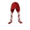 Fashion hand-woven fringed ball wool hat women's warm ear protection straps knitted hat big head circumference pullover hat