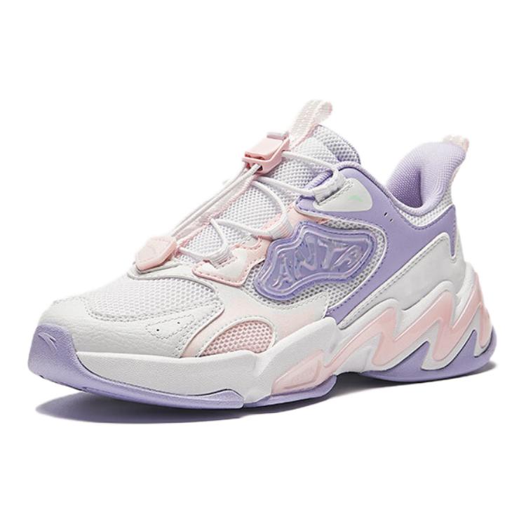 Anta Comfortable Mesh Non-Slip Durable Low-Top Running Shoes Kids sneaker White Purple 322438805-2