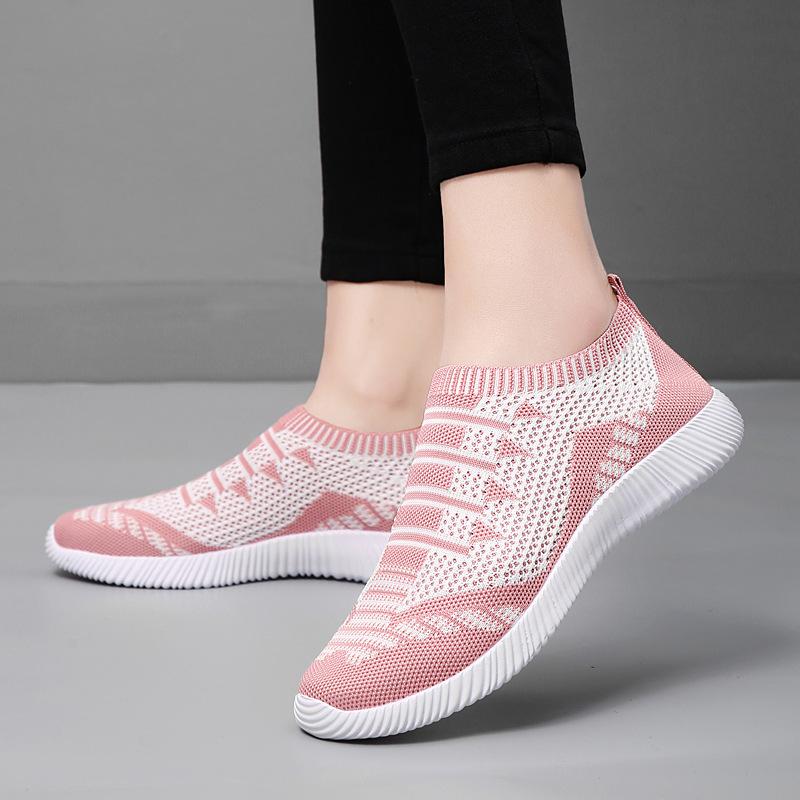 Summer flying woven women's shoes casual fashion large size 42 lightweight breathable flat shoes single shoes walking sports shoes 43