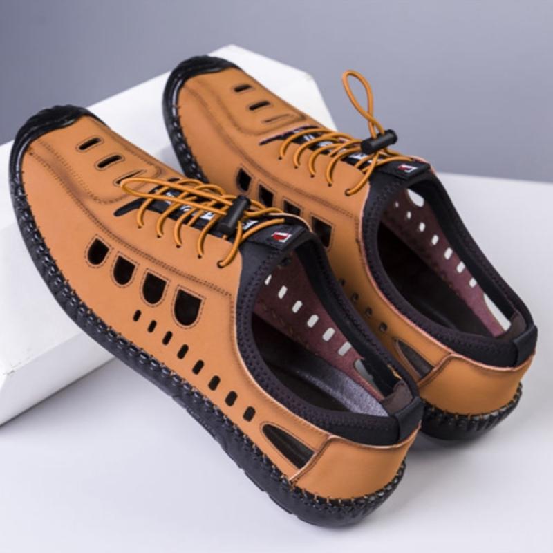 Zomer nieuwe uitgeholde ademende leren schoenen lage vrijetijdsschoenen alles met zachte zolen
