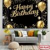 Ein luxuriöses Geburtstagsbanner im Schwarz-Gold-Thema, verziert mit Diamant-Ballons und glitzerndem Pulver.