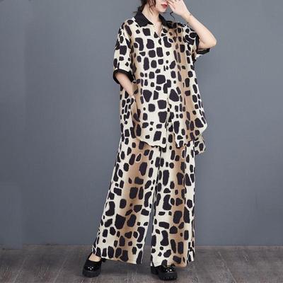 Plus size vintage καλοκαιρινό casual 2 σετ δύο τεμαχίων φαρδύ μπλουζάκι γυναικείο μπλουζάκι φαρδύ παντελόνι