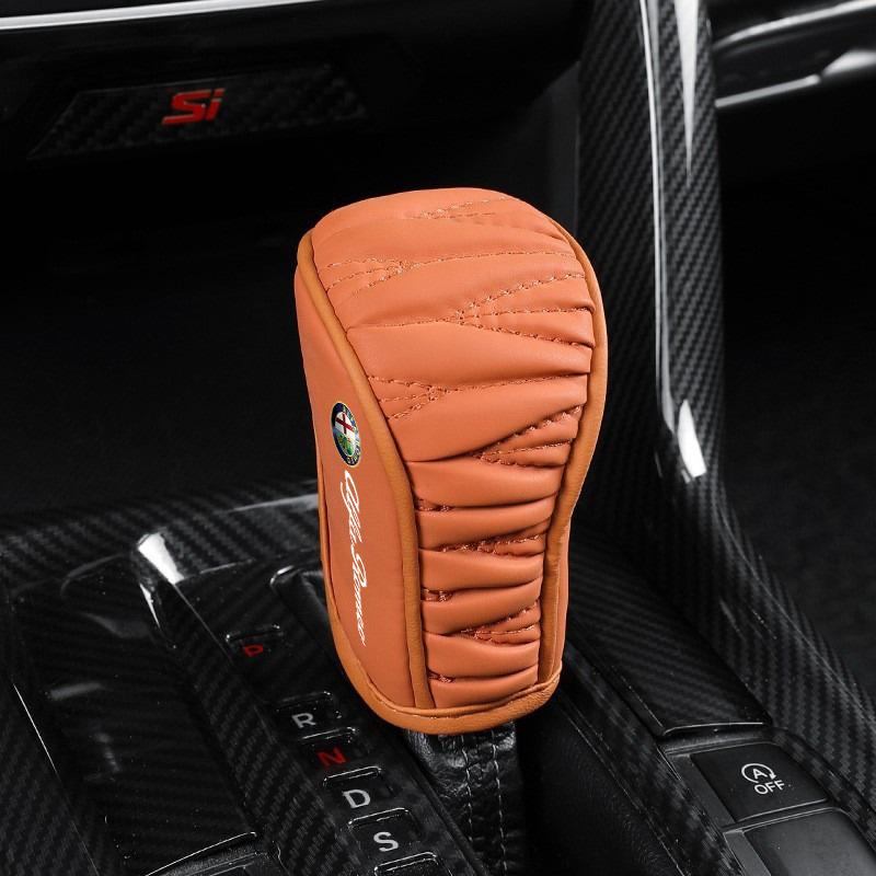 GLSRA1 Leather Car Shift Handle Cover Center Control Gear Shift Cover For Alfa Romeo Giulia Stelvio Giulietta 156 159 147 Mito Tonale