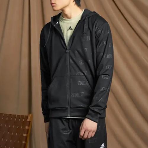 Adidas Letter Print Hooded Long Sleeve Jacket Men's Black