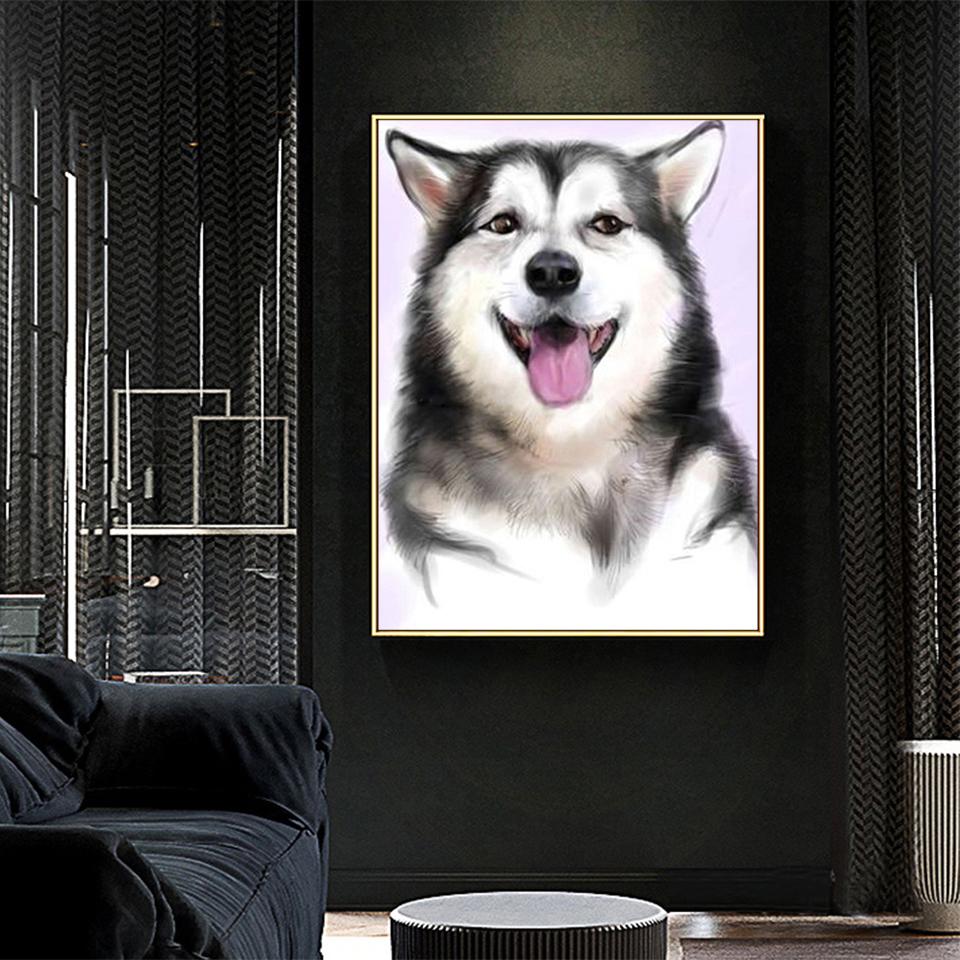 5D DIY Diamond Painting Animal Husky Picture Full Diamond Embroidery Rhinestone Mosaic Cross Stitch Kit Furniture Decoration