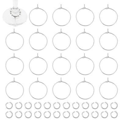 120Pcs 316 Surgical Stainless Steel Hoop Earring Findings Wine Glass Charms Rings with 200Pcs 304 Stainless Steel Jump Rings Stainless Steel Color