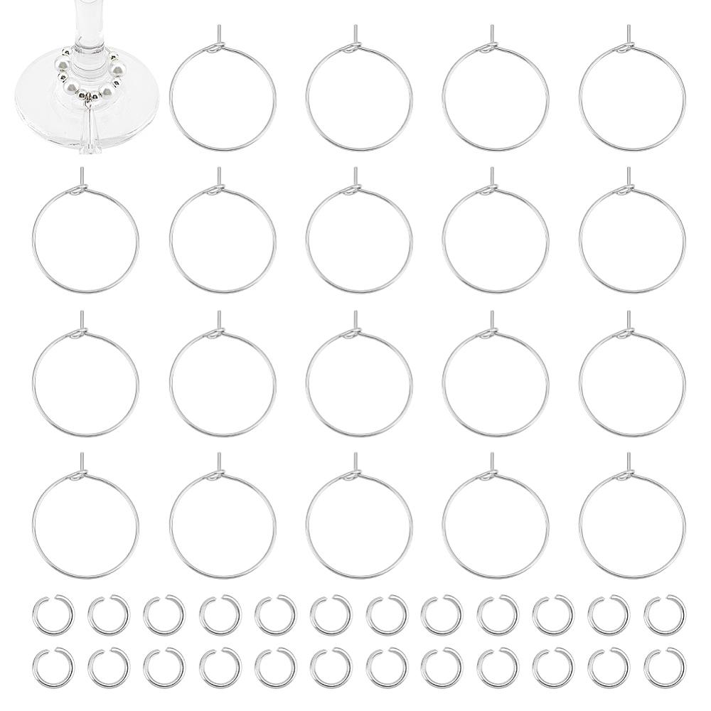120Pcs 316 Surgical Stainless Steel Hoop Earring Findings Wine Glass Charms Rings with 200Pcs 304 Stainless Steel Jump Rings Stainless Steel Color