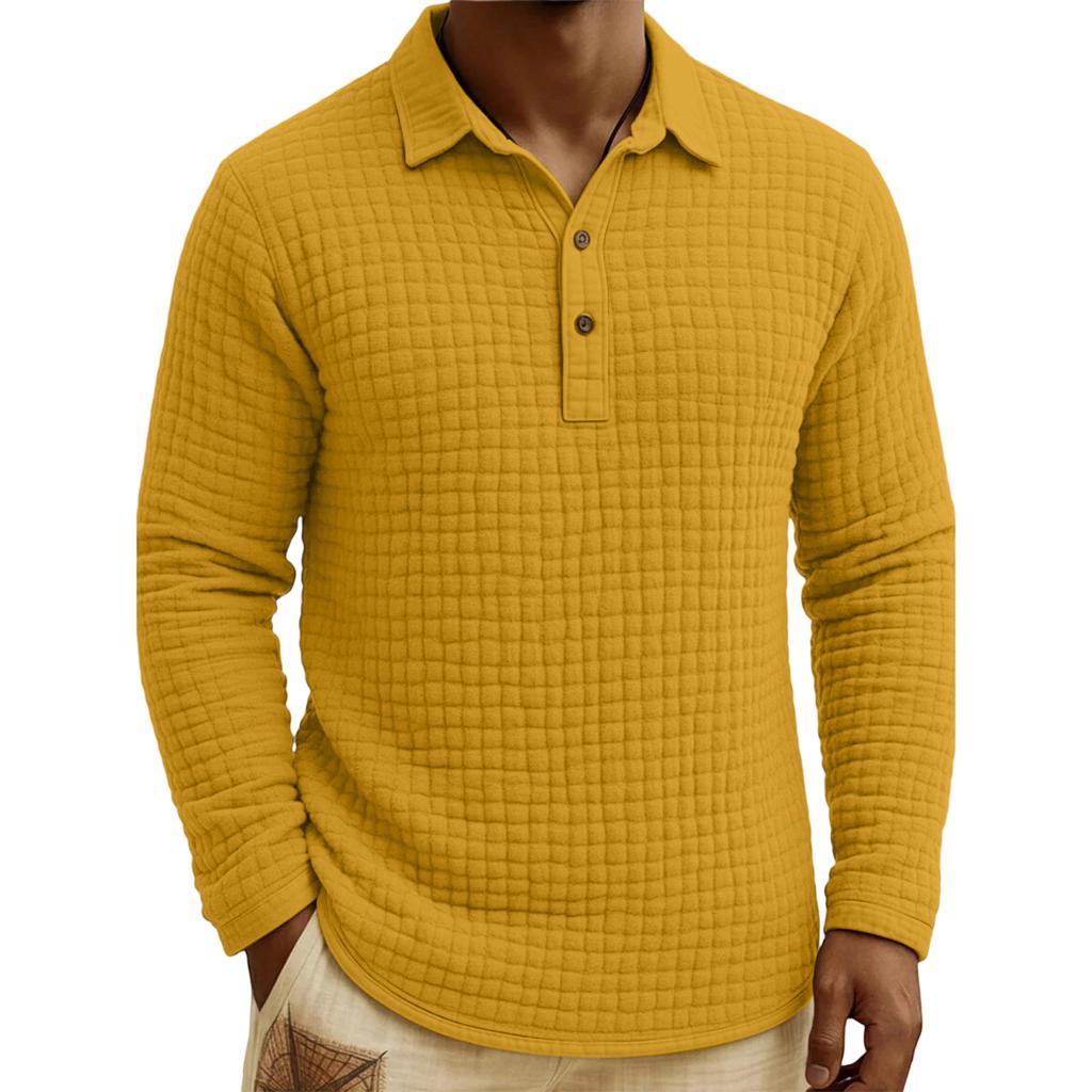 Men's Quilted Knit Color Pullover Button,down Top