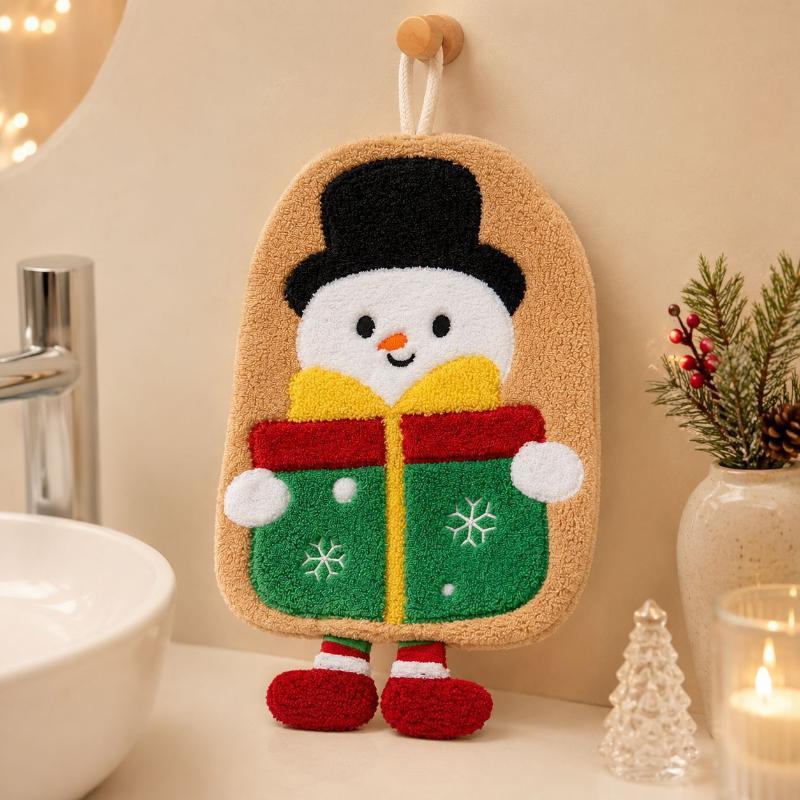 Water Absorption Christmas Hand Towels Coral Fleece Hanging Christmas Tree Handkerchiefs Cleaning Quick-Drying