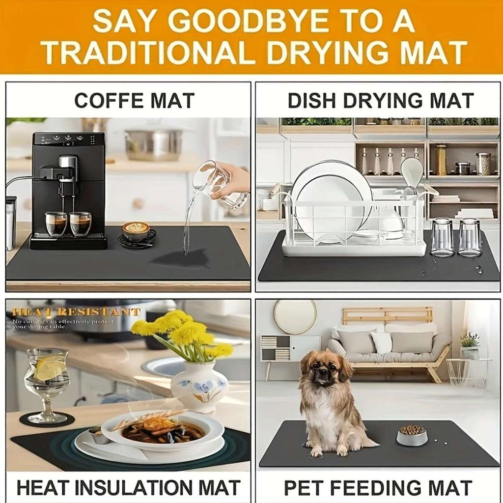 1Pcs Rubber Drying Mat With Orange Black Cat  For Coffee Shop Restaurant Kitchen Carpet Tableware Durable Diatom Mud Table Mat Pet Mat Coffeeware