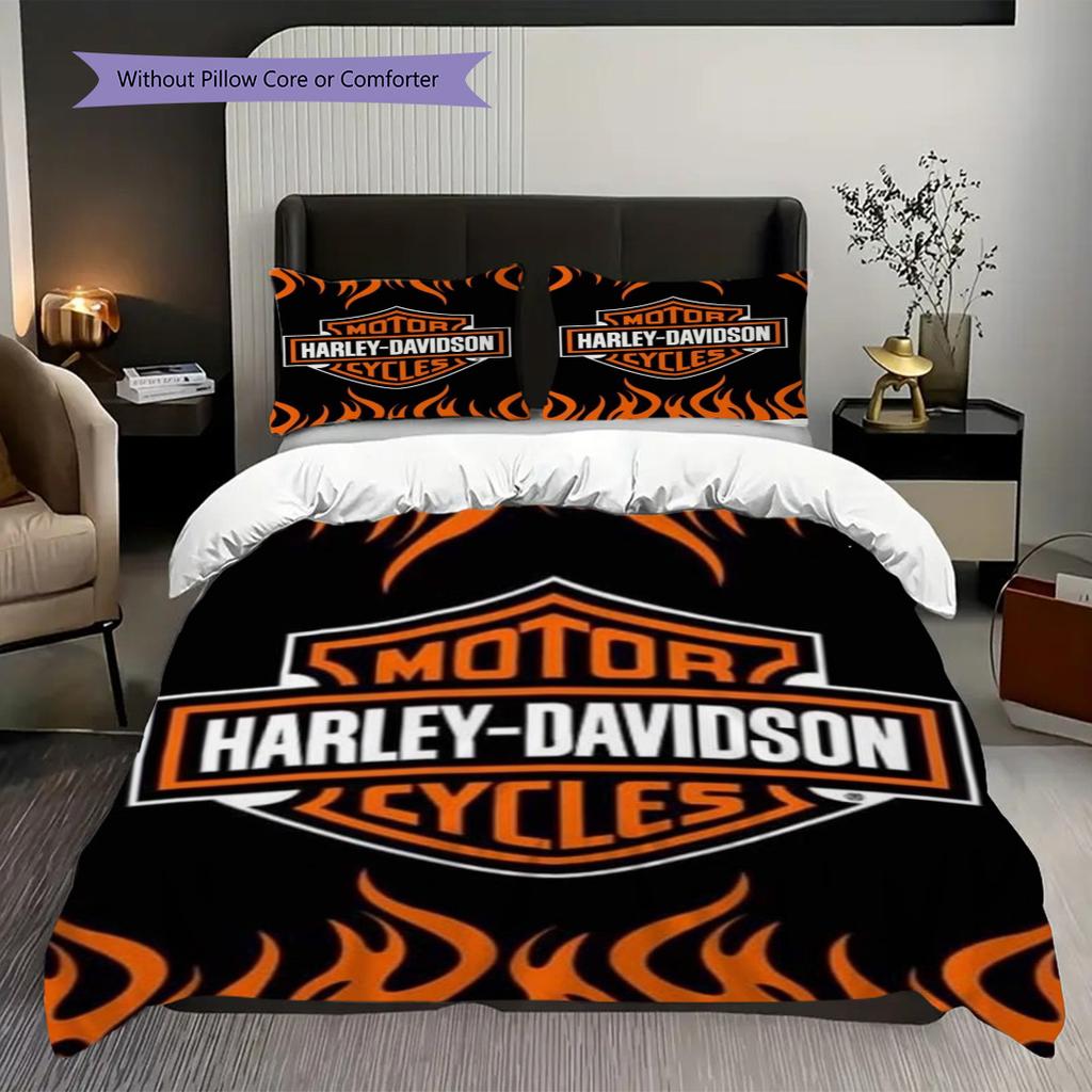 Biancheria da letto vintage Harley-Davidson con bandiera americana(1 * copripiumino + 2 * federa, senza nucleo) Set biancheria da letto Regalo di Natale per compleanno Morbido e confortevole
