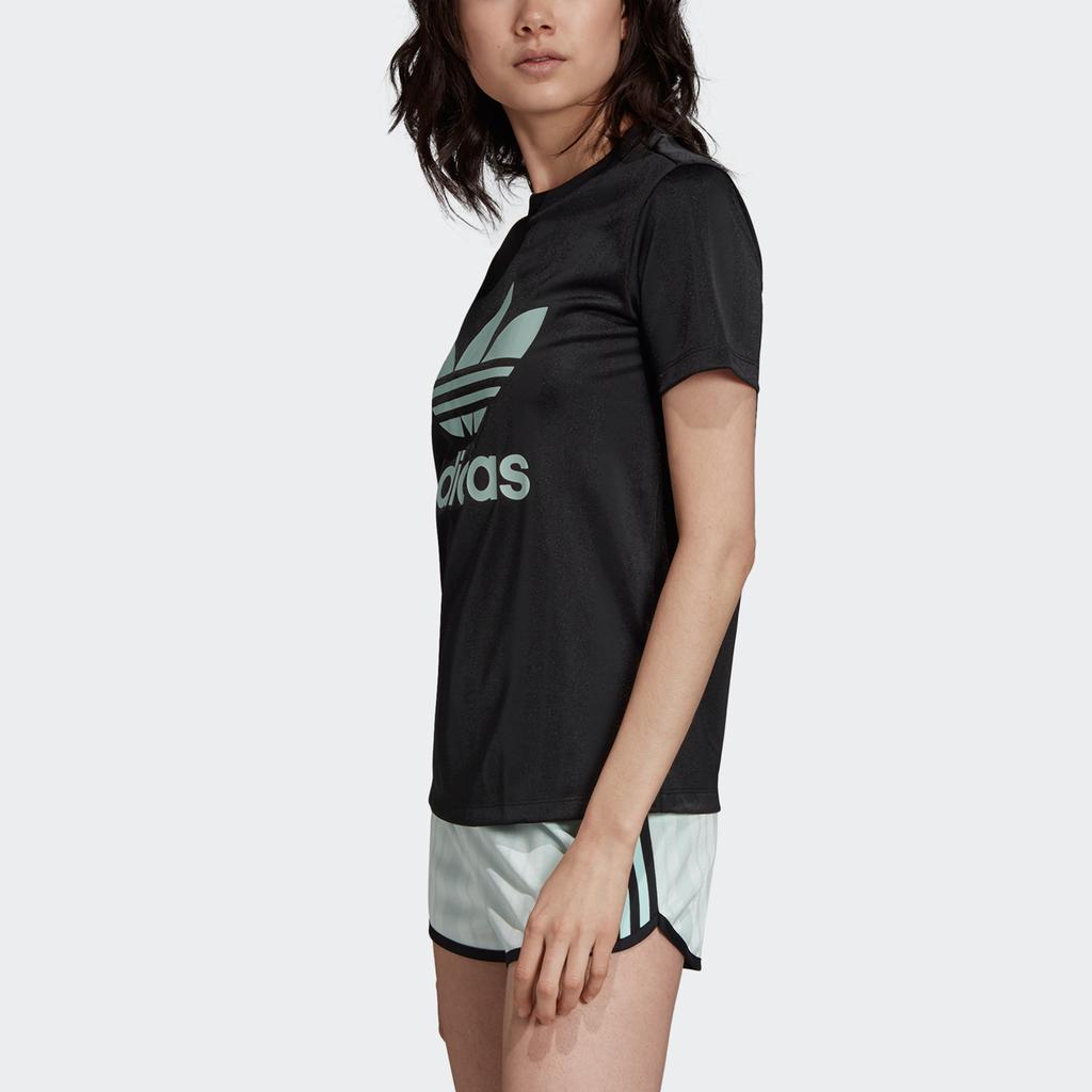 Adidas Originals Trefoil Tee Casual Sports Round Neck Letter Print Short Sleeve T-Shirt Women Tops Black DV0116