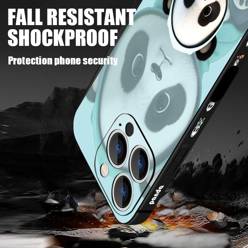 Blauer Mantel Panda Muster Lanyard Hülle Für iPhone 17 Pro Max Weiche Silikonhülle Für iPhone 16 Pro Max Funda iPhone 15 14 13 12 11 16E Air
