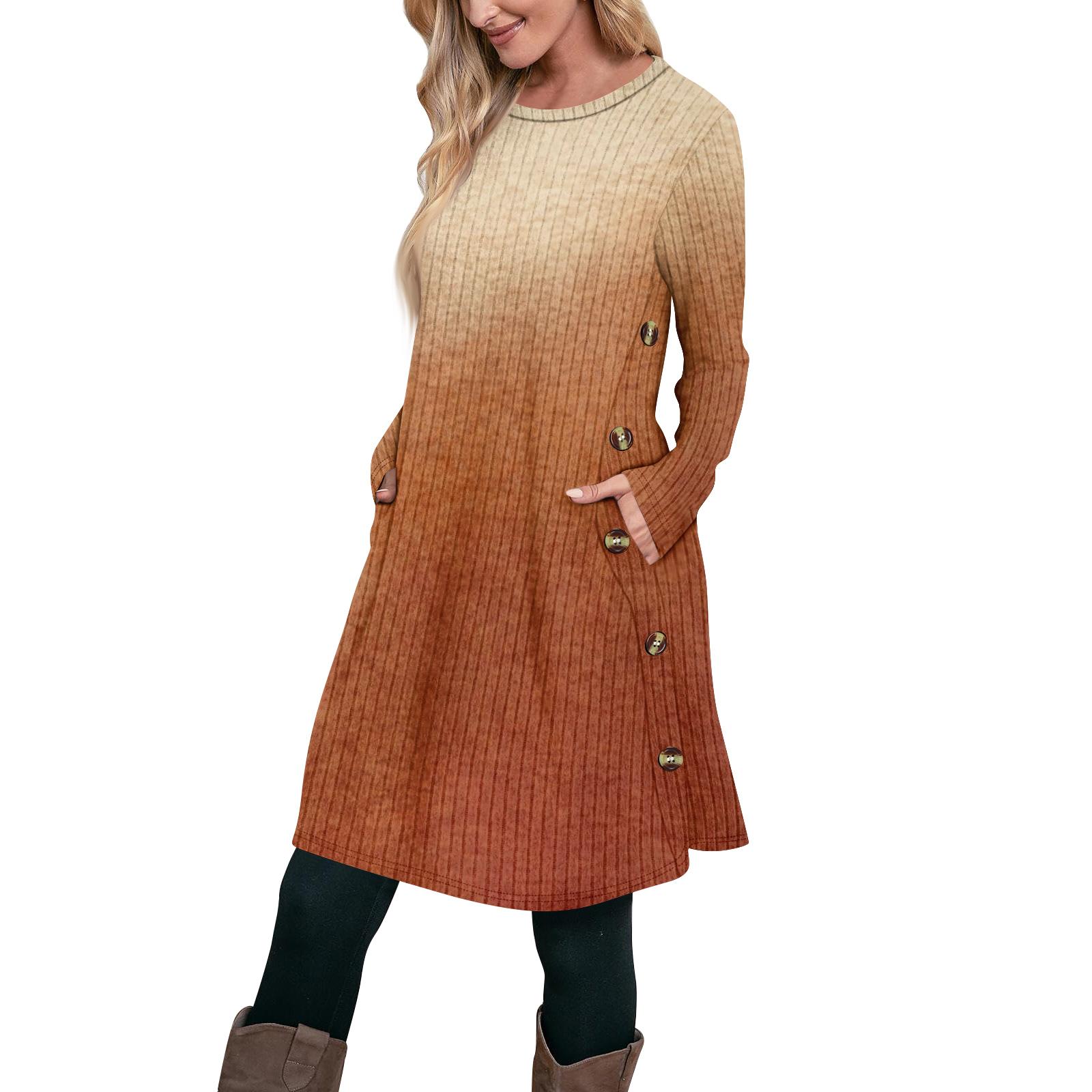 

Женское модное повседневное платье-туника с длинным рукавом и карманами, платье с боковыми пуговицами XL