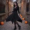 Damen Gothic Farbige Kapuzen-Schnürkleid mit asymmetrischem Schürzen Saum