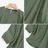 Women Loose Casual Blouse Cotton Solid Color V Neck Summer Half Sleeve T-shirt Plus Size