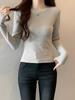 Burgundy Spicy Girl Long Sleeve Slimming T-Shirt for Women - Straight Shoulder, Autumn/Winter Style.
