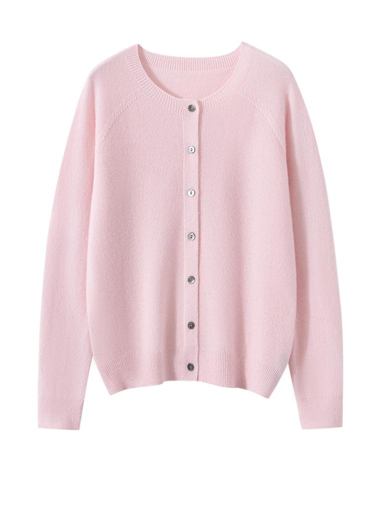 100% Pure Cashmere Osmanthus-Stitch Women's Cardigan: Autumn/Winter Solid Color, Round Neck Sweater, Warm & Versatile Knit Outerwear.