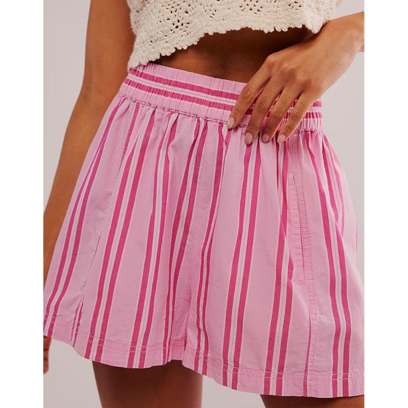 Women's Shorts Fashion Striped Casual Elastic-pocket Beach Shorts Women's Pants