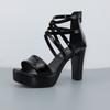Big Size 32-43 Block Heel Platform Sandals Women Wedding Shoes Summer High Heels Gladiator Sandals Patent Leather Sandals